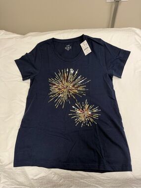 J. Crew Navy Short-Sleeve Tee with Gold Sequin Burst